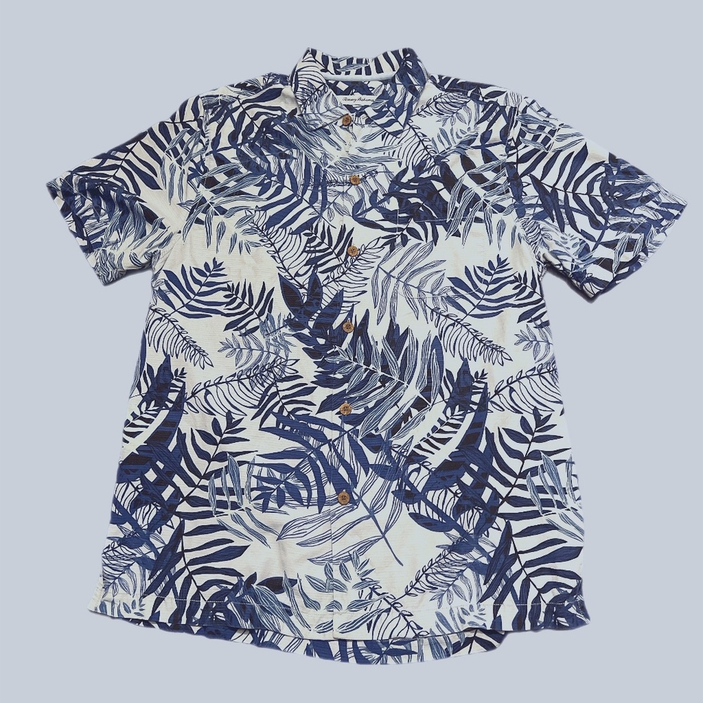 Tommy Bahama Mens Navy SZM 100% Silk Hawaiian Theme Print Extra Buttons